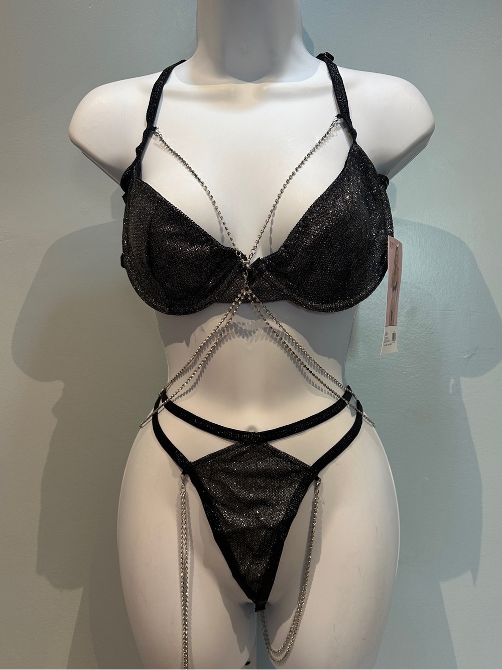 Roma Confidential 2-Piece Sparkle Diamond Bra Lingerie Set XLarge NWT